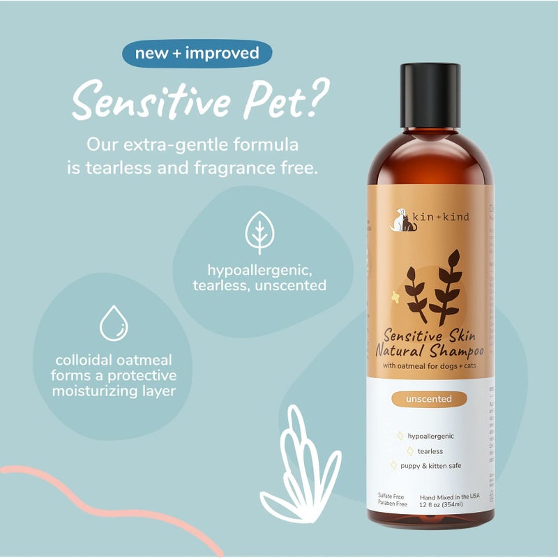 kin+kind Oatmeal Shampoo for Dogs & Cats â€“ Natural Anti Itch Pet Shampoo for Sensitive Skin with Colloidal Oatmeal, Coconut Oil & Olive Oil â€“ Moisturizing Oatmeal Bath for Dry, Itchy Skin â€“ 12 fl oz - Image 3